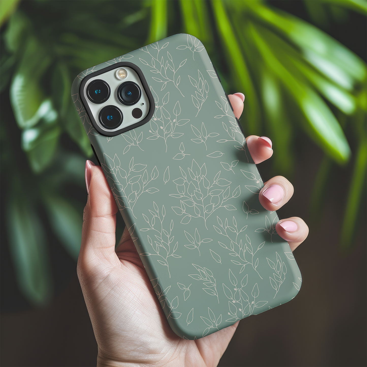 Green Linear Floral Tough Phone Case