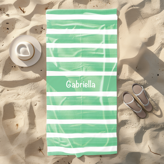 Green Watercolour Block Stripe Personalised Beach Towel