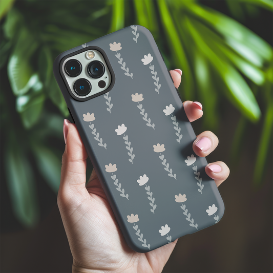 Grey Floral Tough Phone Case