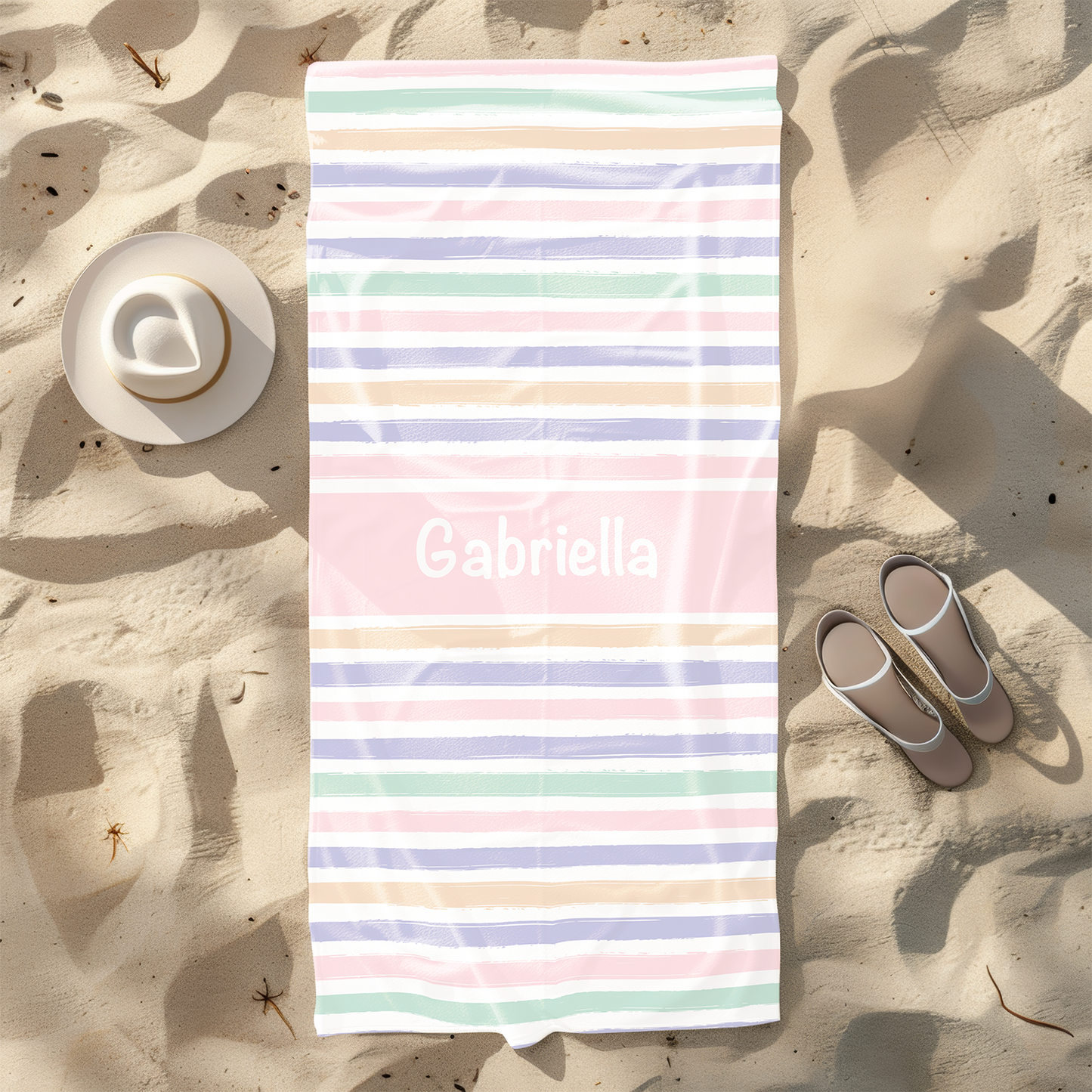 Watercolour Pastel Stripe Personalised Beach Towel