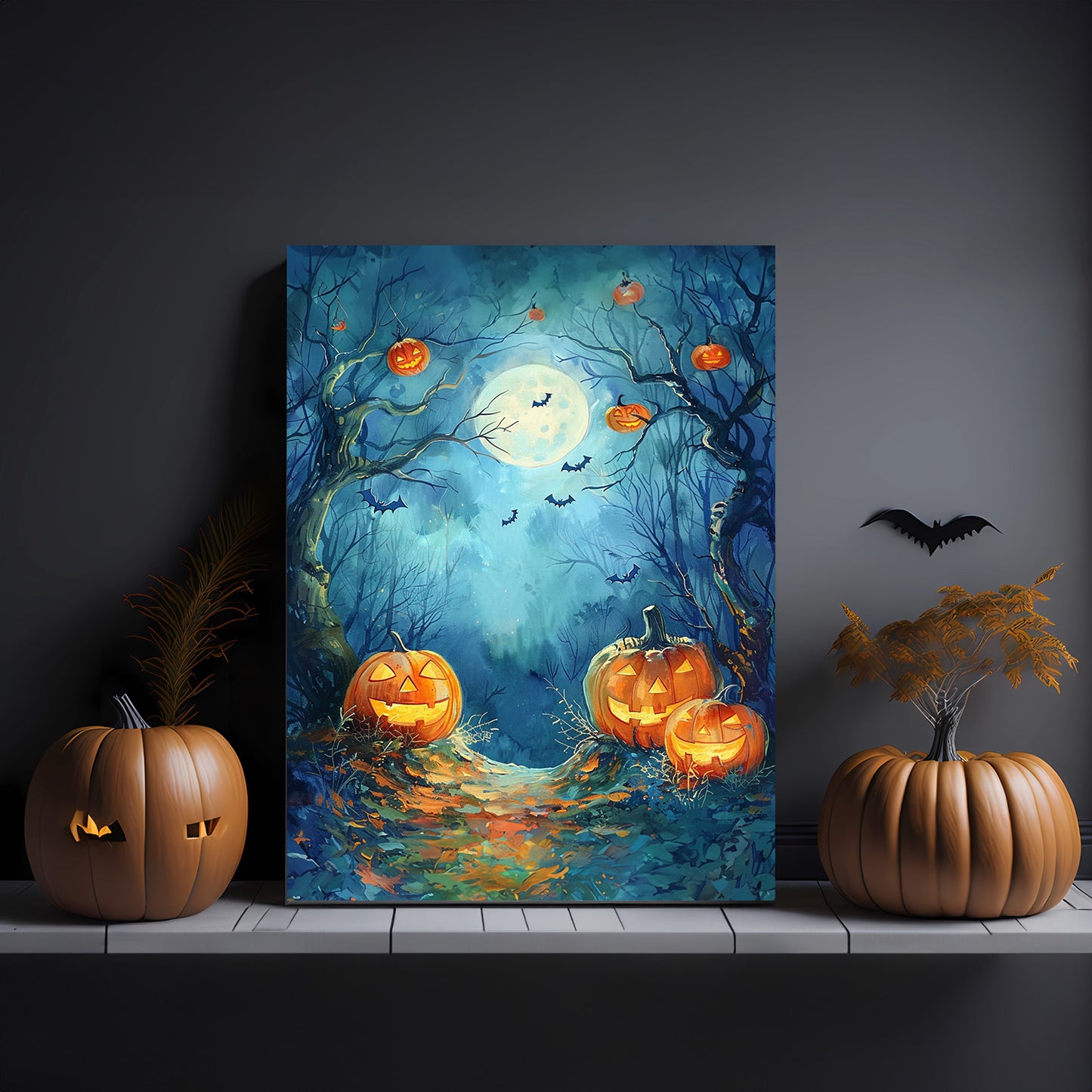 Pumpkins On Halloween Portrait Canvas