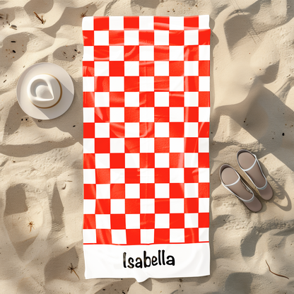 Red Checkerboard Personalised Beach Towel