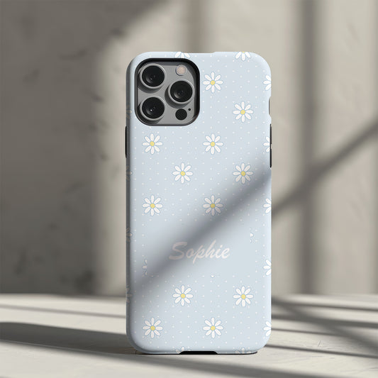 Blue Daisy Dot Slim Personalised Phone Case