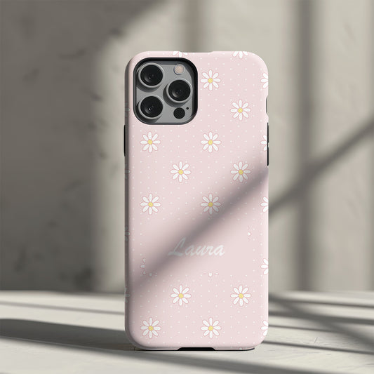 Pink Daisy Dot Slim Personalised Phone Case