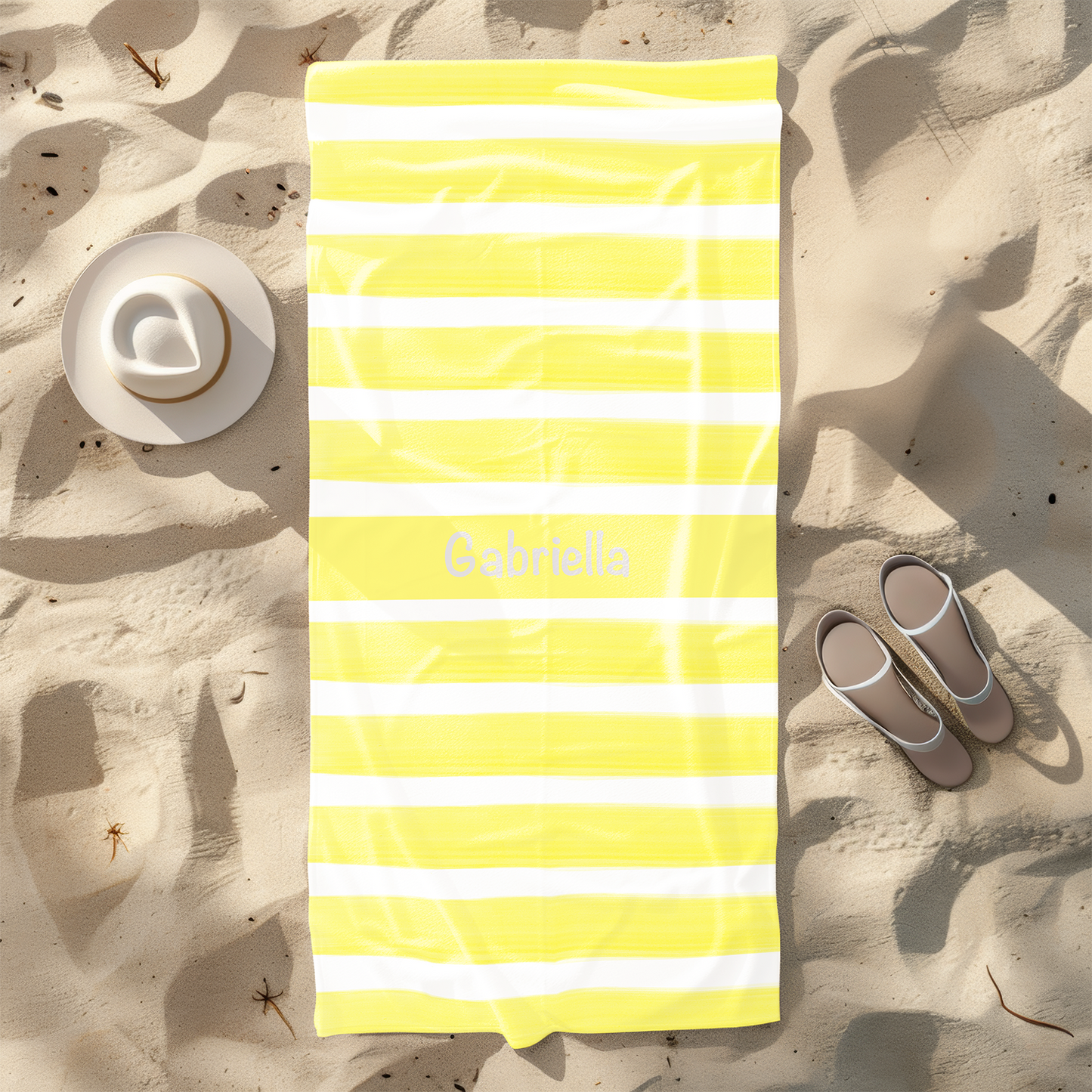 Yellow Watercolour Block Stripe Personalised Beach Towel