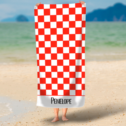 Red Checkerboard Personalised Beach Towel