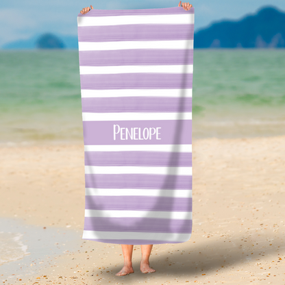 Lilac Watercolour Block Stripe Personalised Beach Towel