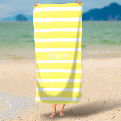 Yellow Watercolour Block Stripe Personalised Beach Towel