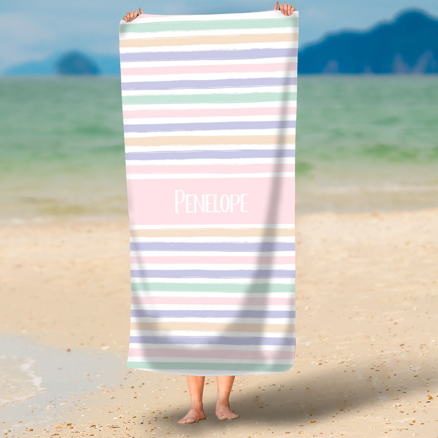 Watercolour Pastel Stripe Personalised Beach Towel