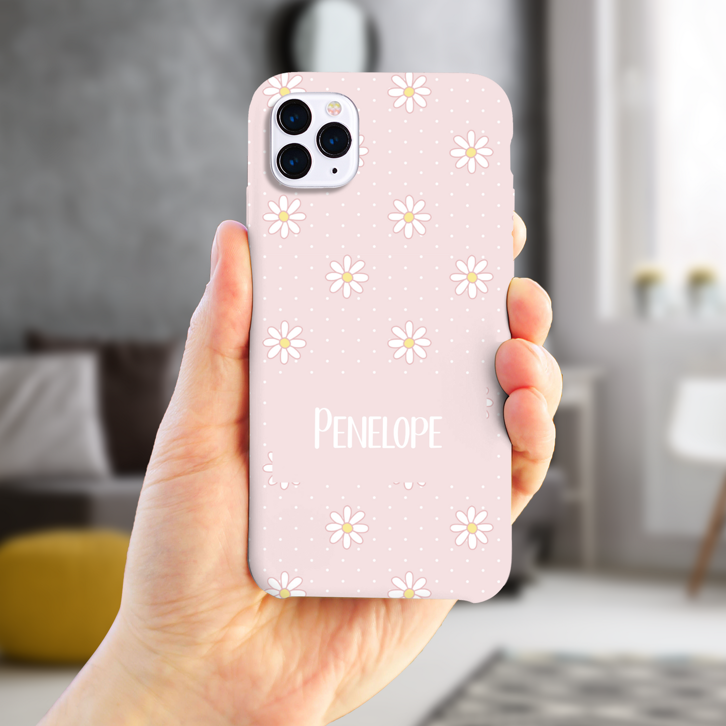 Pink Daisy Dot Slim Personalised Phone Case