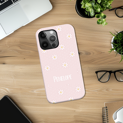 Pink Daisy Dot Slim Personalised Phone Case