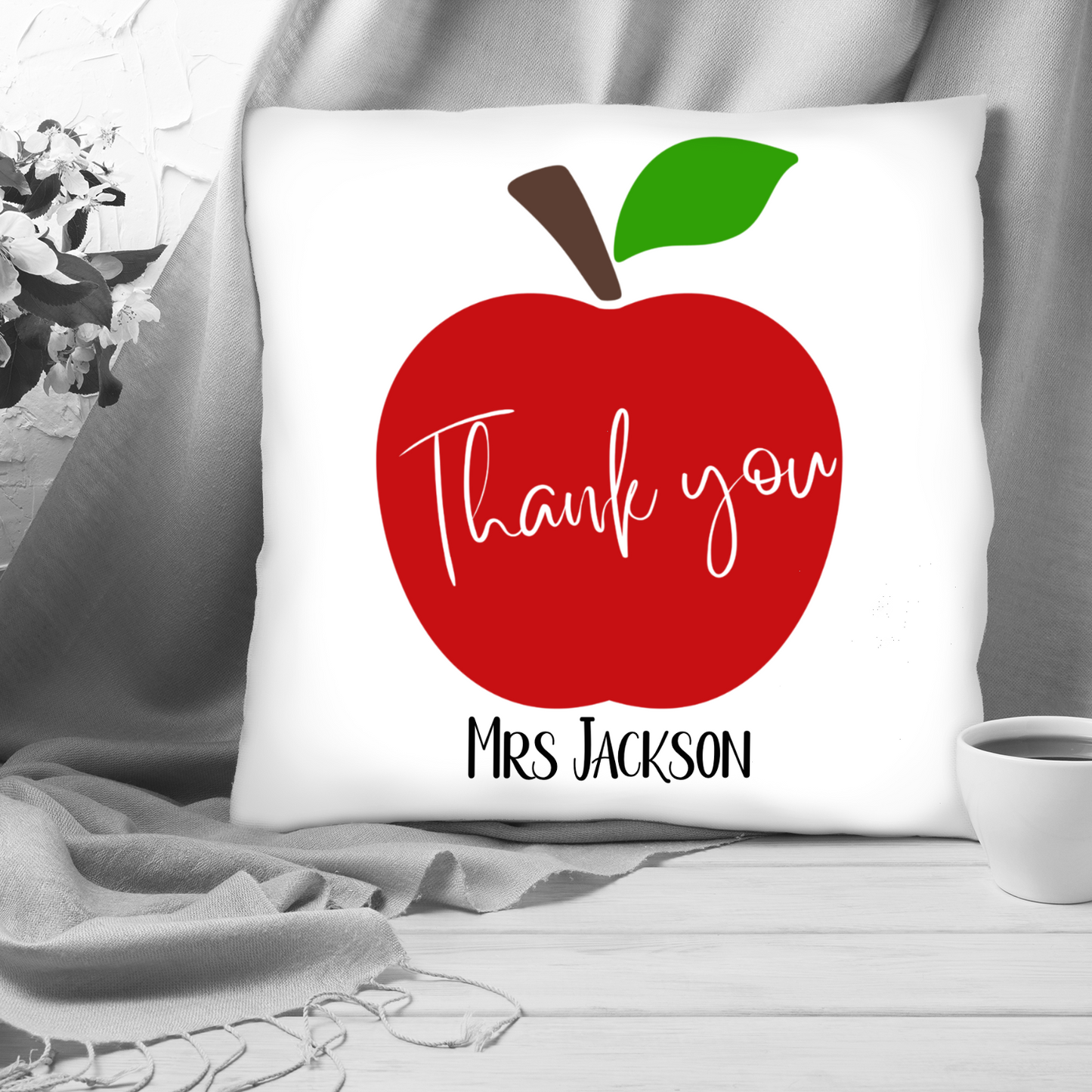 Personalised Apple Design Thank You Cushion
