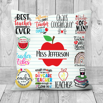 Personalised Badge Print Teacher Cushion