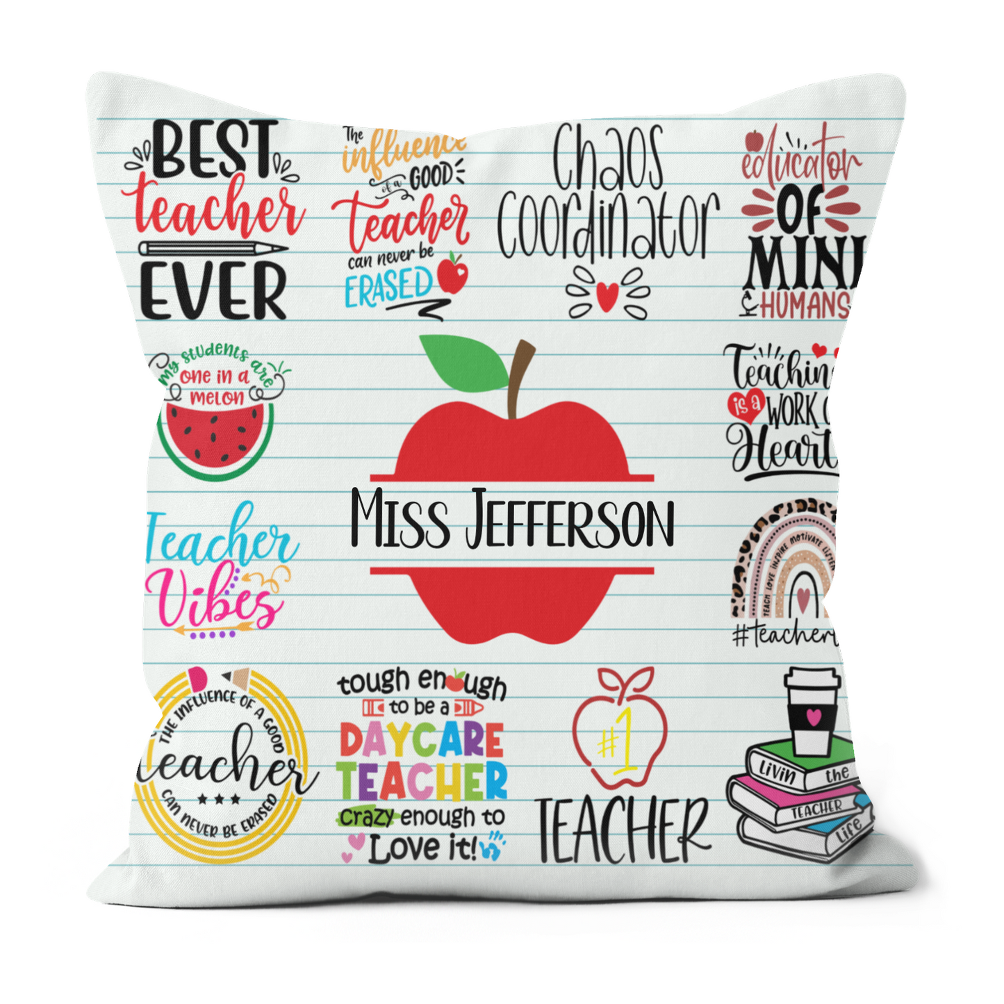 Personalised Badge Print Teacher Cushion