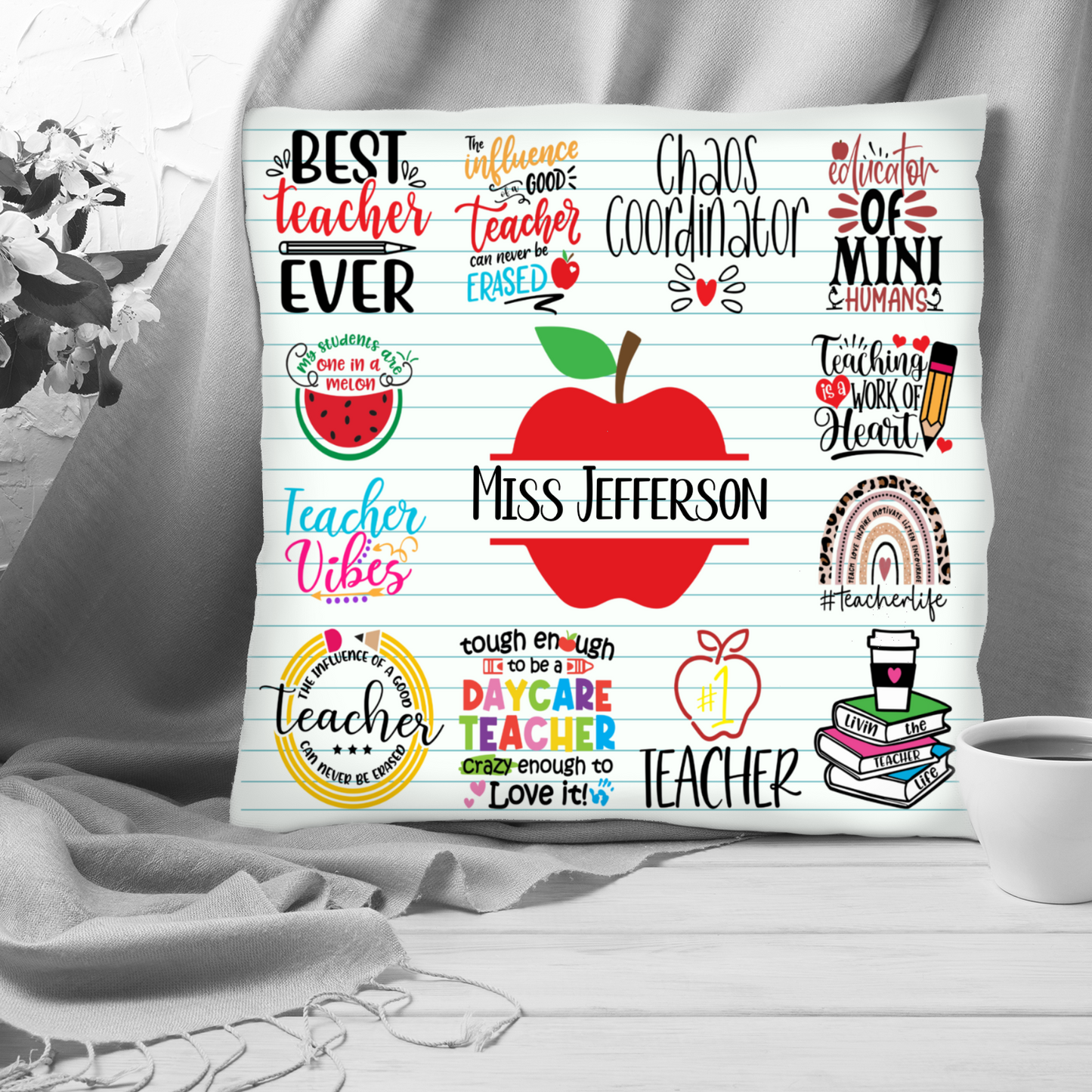 Personalised Badge Print Teacher Cushion