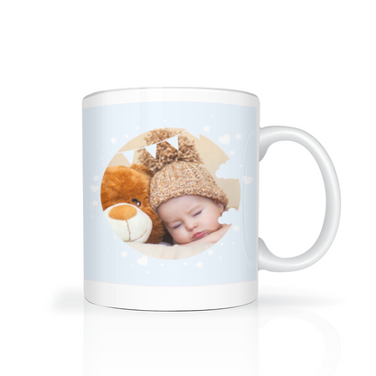Personalised Cloud And Bunting Blue Photo 11oz Mug