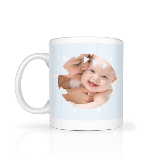 Personalised Cloud And Bunting Blue Photo 11oz Mug