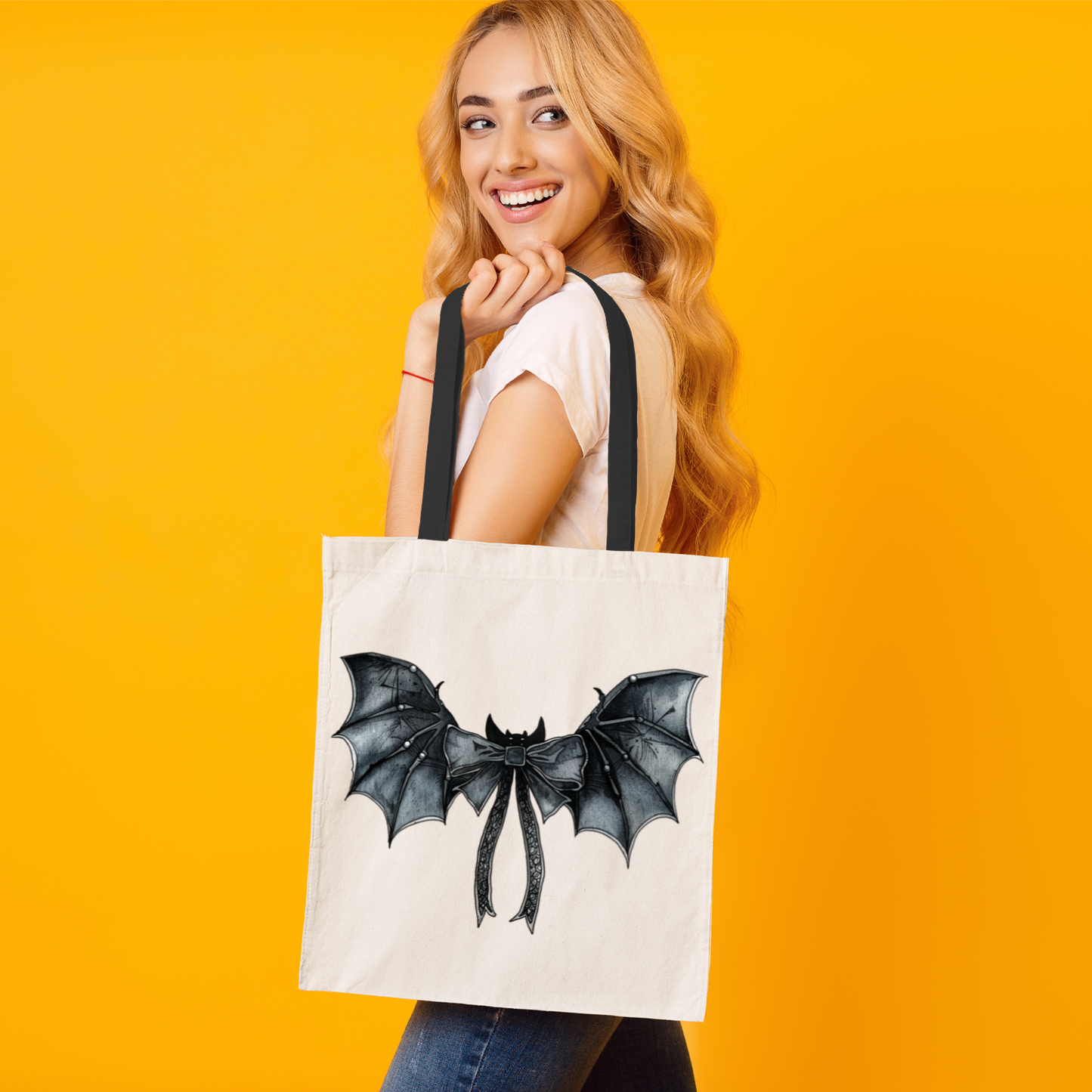 Bat And Bow Design Tote Bag