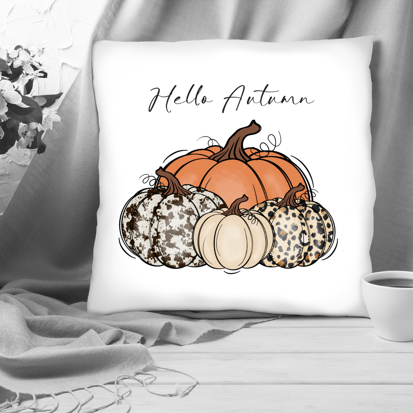 Hallo Autumn Pumpkins Design Poly Linen Cushion
