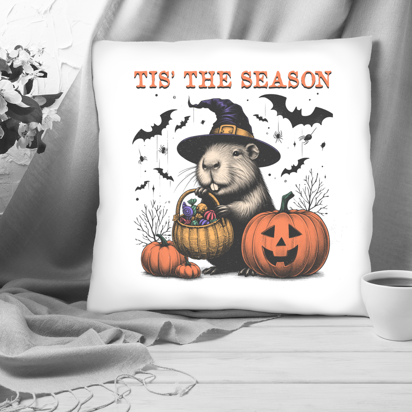 Tis The Season Halloween Design Poly Linen Cushion