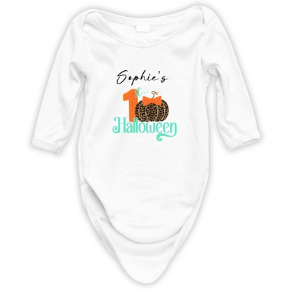 Personalised Baby 1st Halloween Pumpkin Design Long Sleeve Bodysuit
