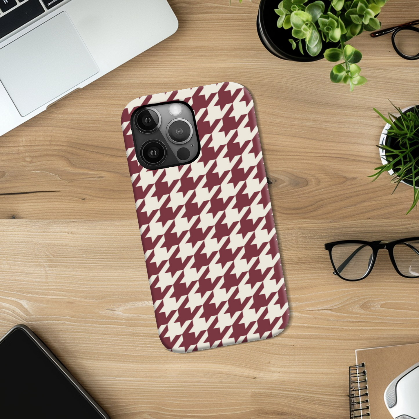 Burgundy Houndstooth Slim Phone Case
