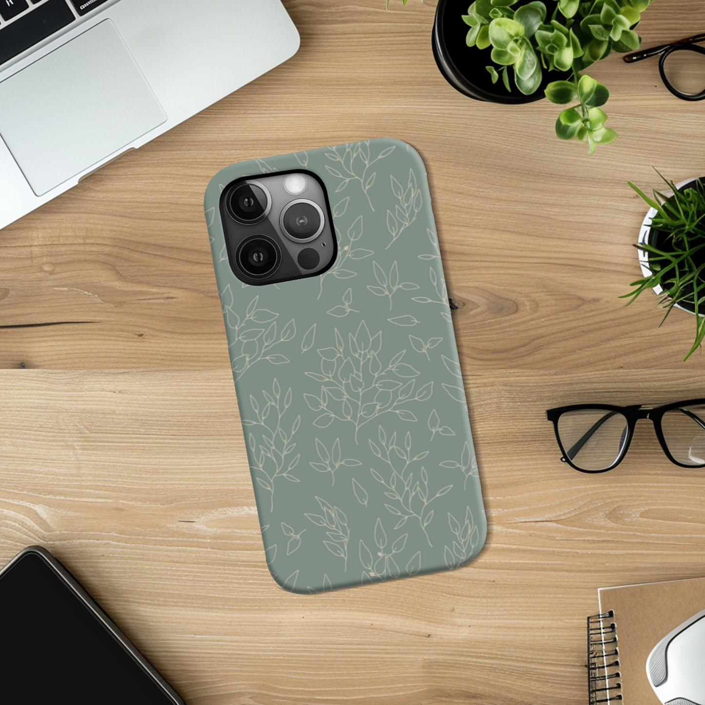 Green Linear Floral Slim Phone Case