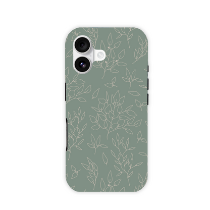 Green Linear Floral Tough Phone Case