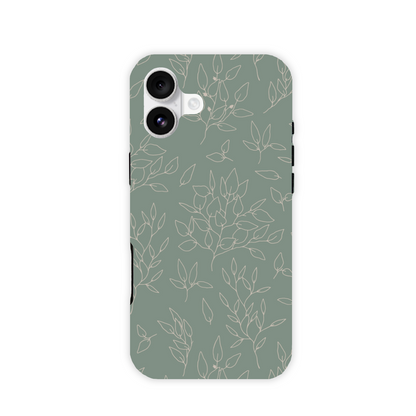 Green Linear Floral Tough Phone Case