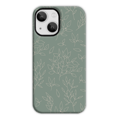 Green Linear Floral Tough Phone Case