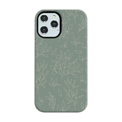 Green Linear Floral Tough Phone Case