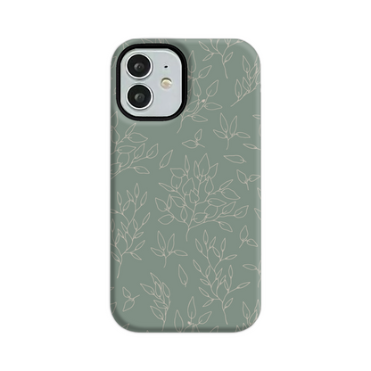 Green Linear Floral Tough Phone Case