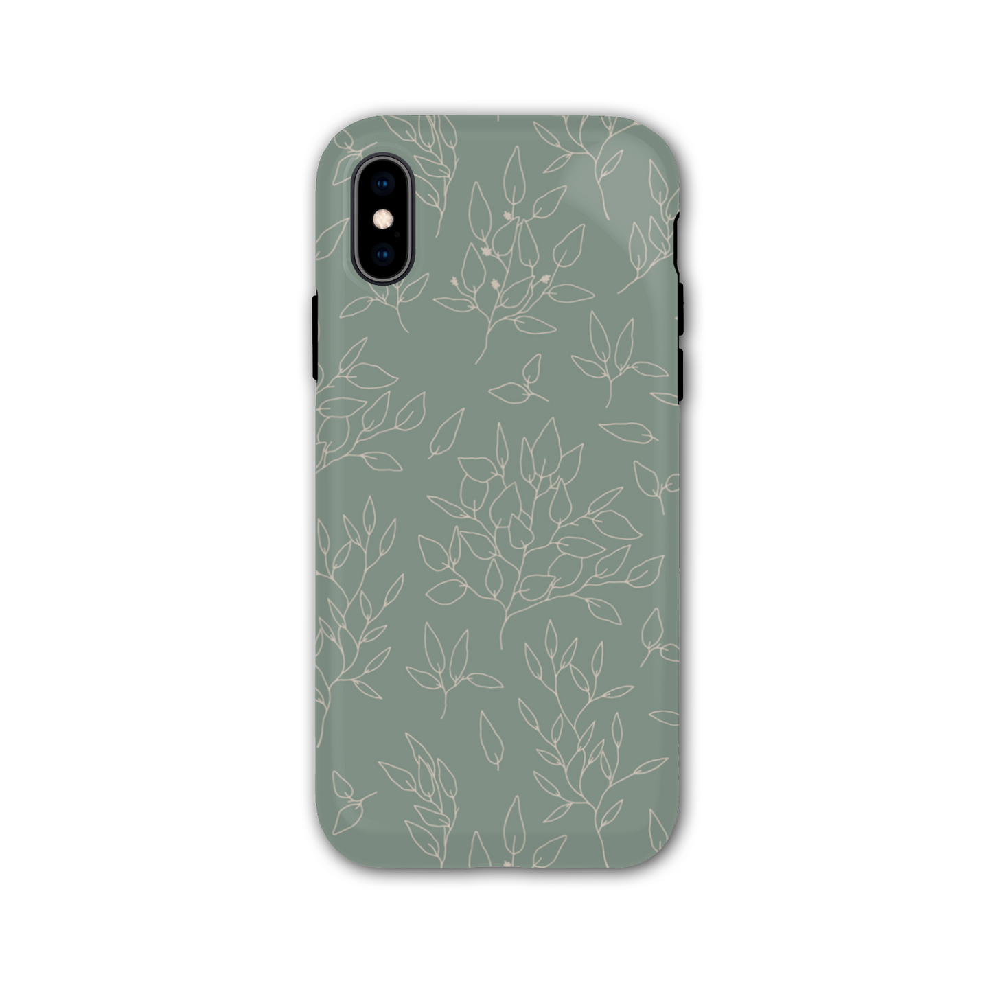 Green Linear Floral Tough Phone Case