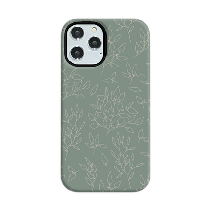 Green Linear Floral Tough Phone Case