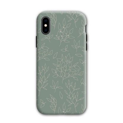 Green Linear Floral Tough Phone Case