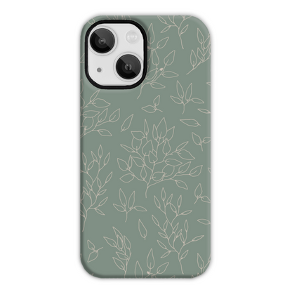 Green Linear Floral Tough Phone Case