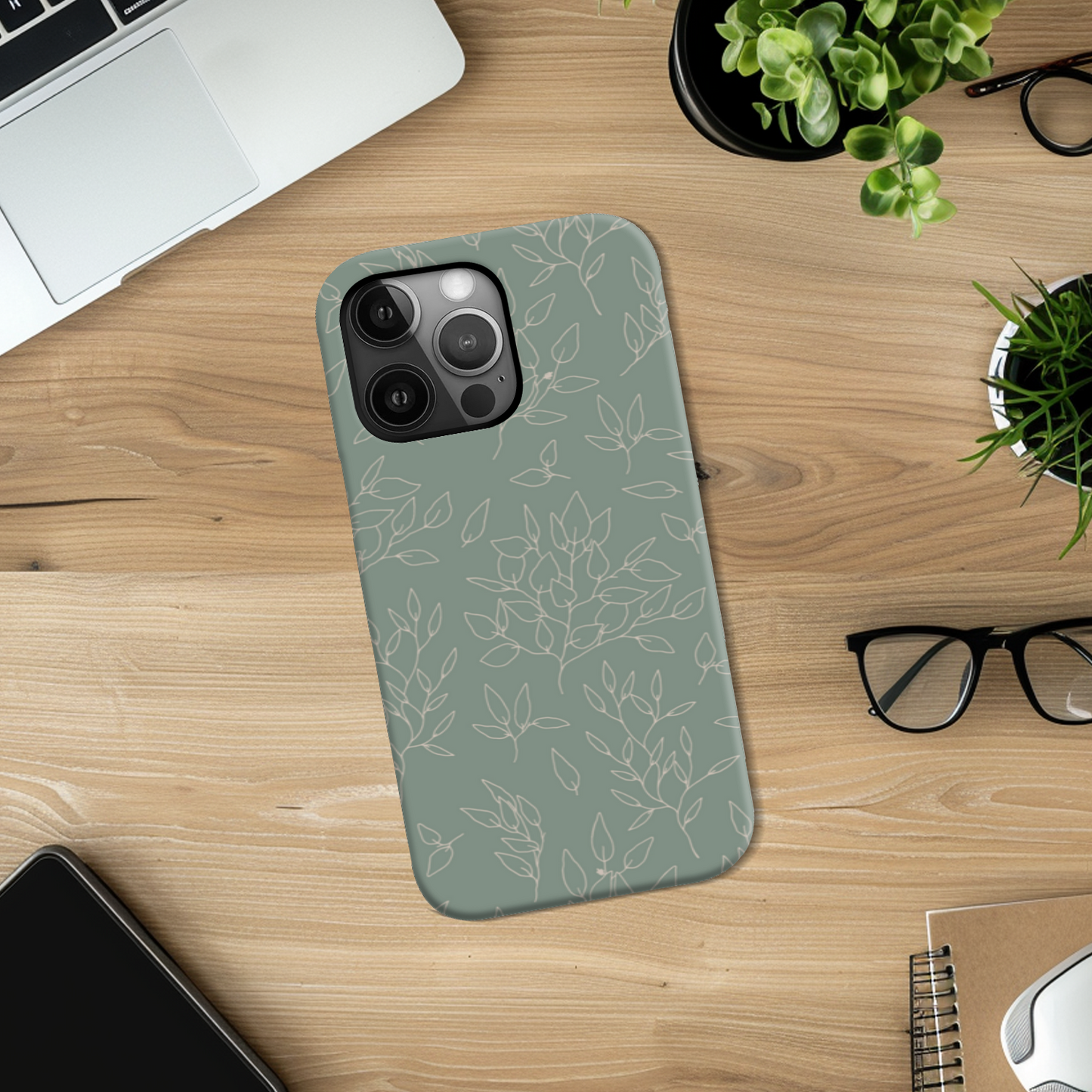 Green Linear Floral Tough Phone Case