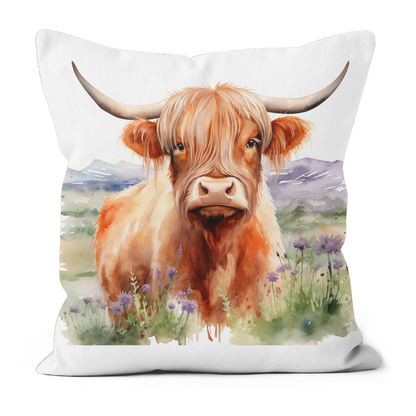 Highland Cow Printed Faux Suede Cushion