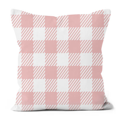 Pink and White Check Printed Faux Suede Cushion