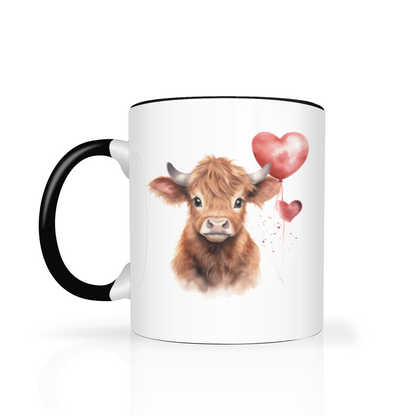 Personalised Heart Highland Cow 11oz Mug