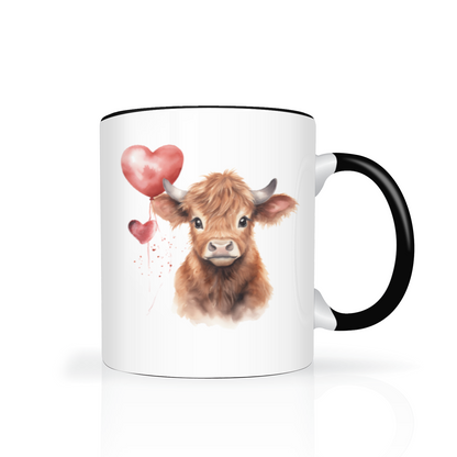 Personalised Heart Highland Cow 11oz Mug