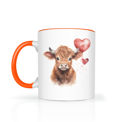 Personalised Heart Highland Cow 11oz Mug