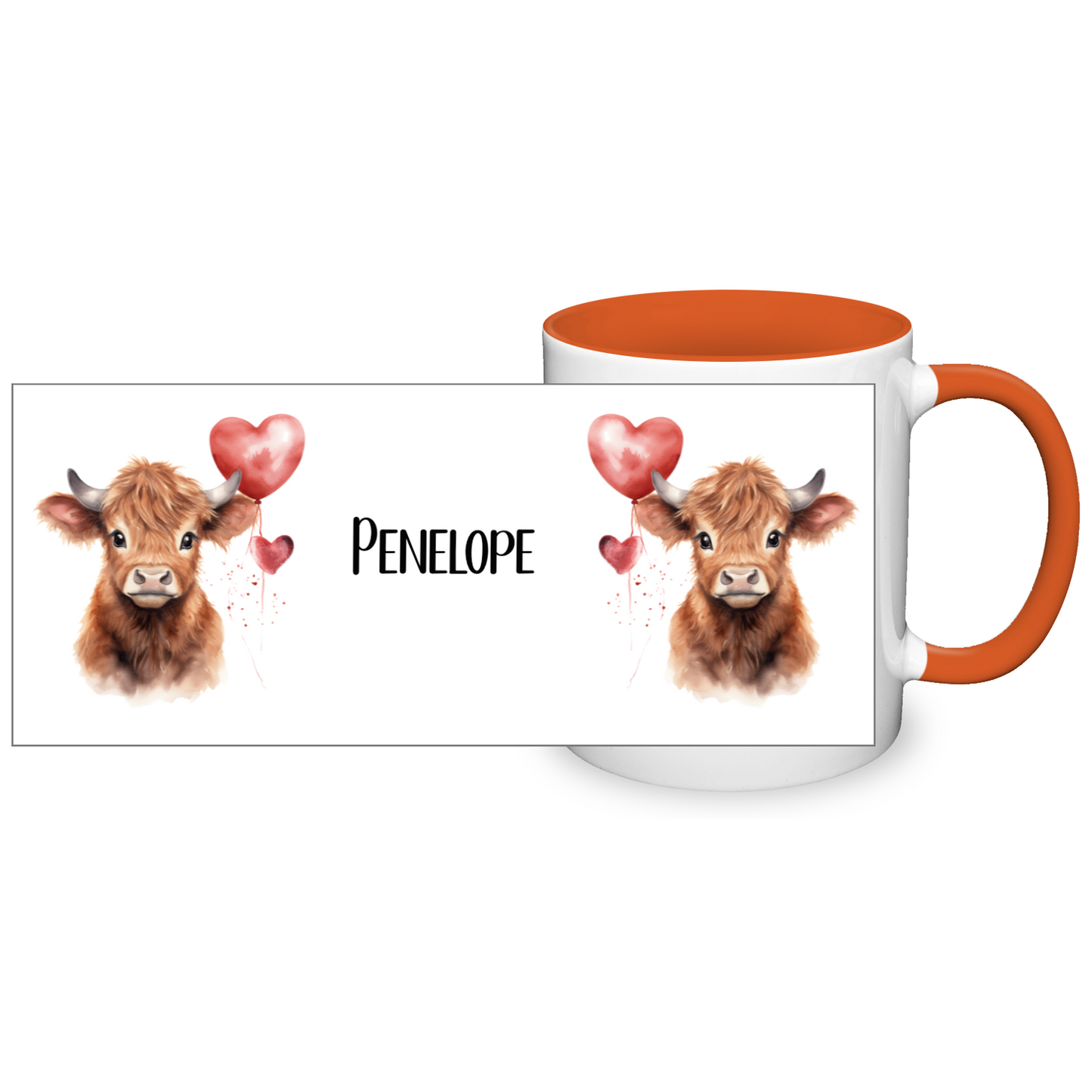 Personalised Heart Highland Cow 11oz Mug