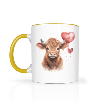 Personalised Heart Highland Cow 11oz Mug