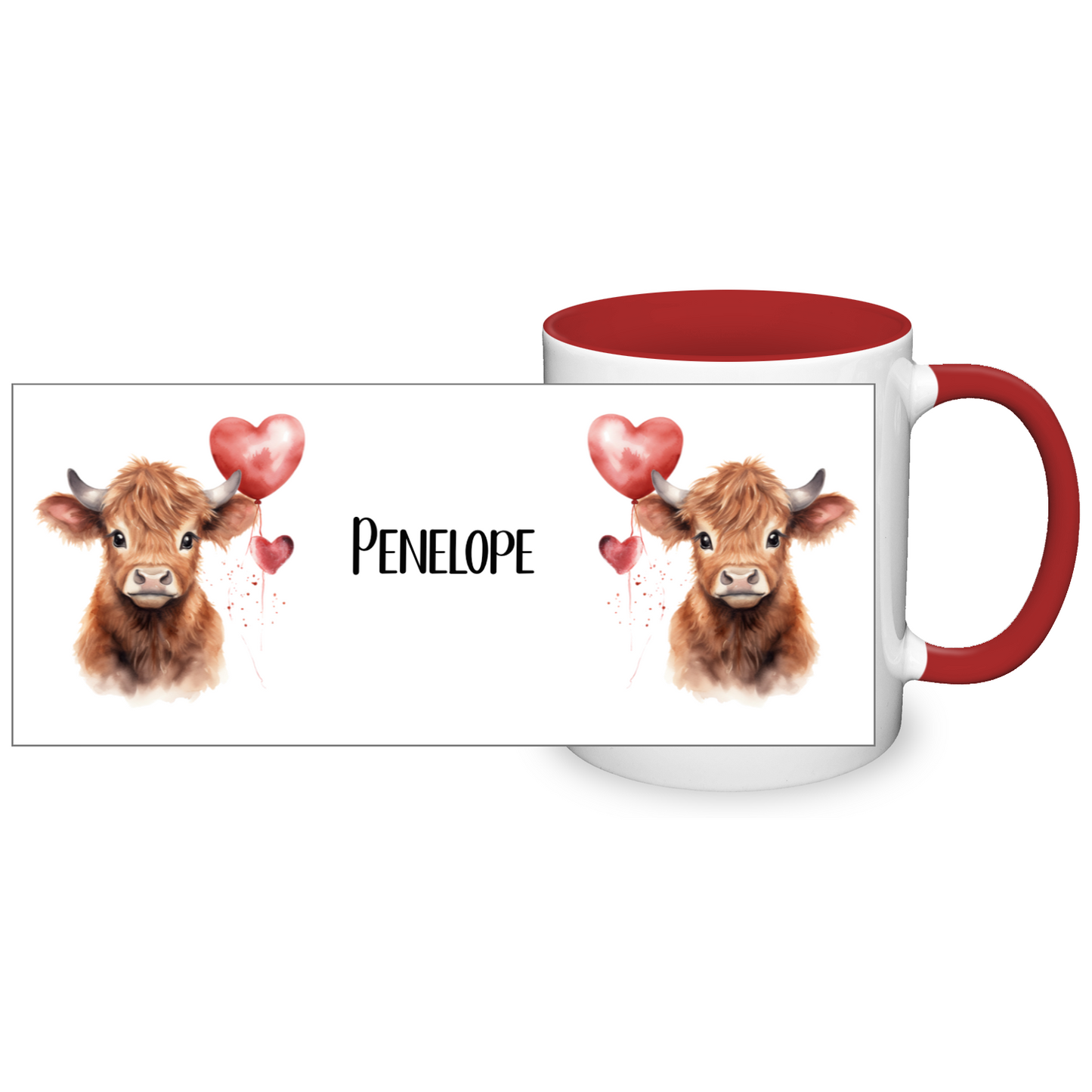 Personalised Heart Highland Cow 11oz Mug