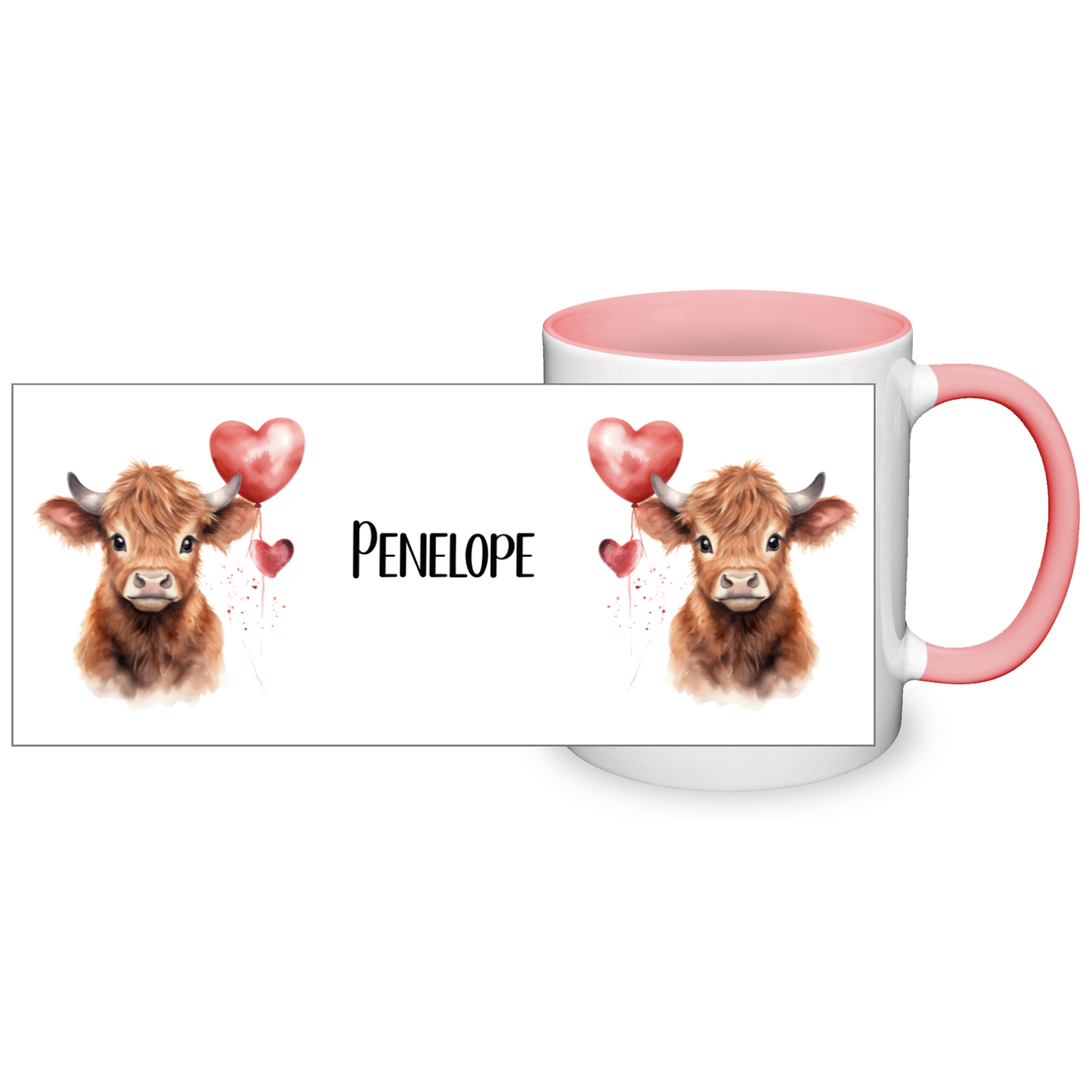 Personalised Heart Highland Cow 11oz Mug