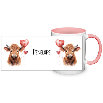 Personalised Heart Highland Cow 11oz Mug