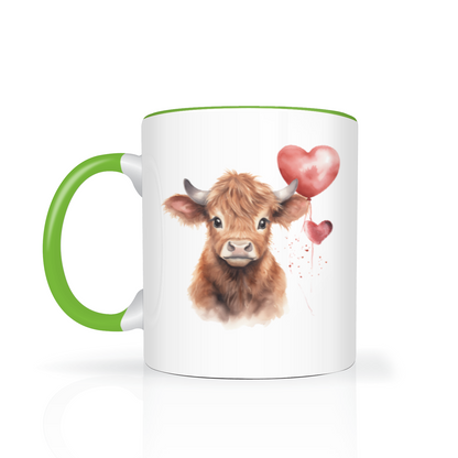 Personalised Heart Highland Cow 11oz Mug