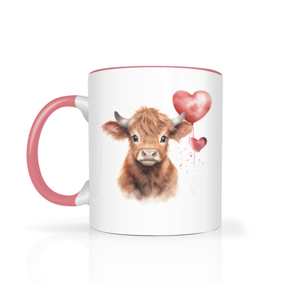 Personalised Heart Highland Cow 11oz Mug