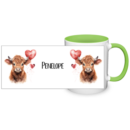 Personalised Heart Highland Cow 11oz Mug